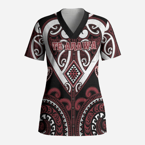 Custom Aotearoa Te Arawa Scrub Top Maori Tribal Pattern