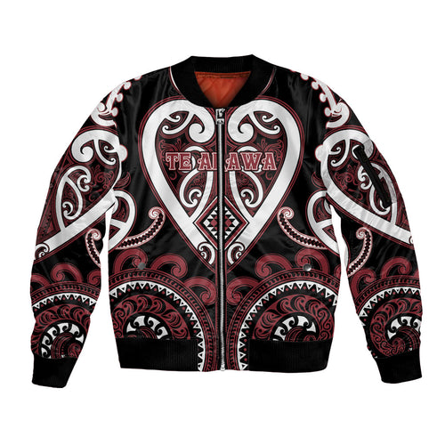 Custom Aotearoa Te Arawa Sleeve Zip Bomber Jacket Maori Tribal Pattern