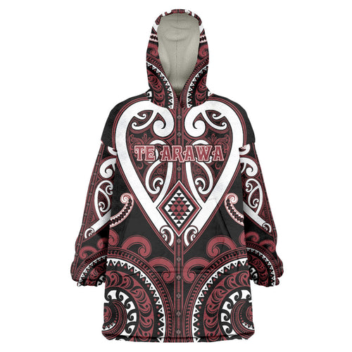 Custom Aotearoa Te Arawa Wearable Blanket Hoodie Maori Tribal Pattern