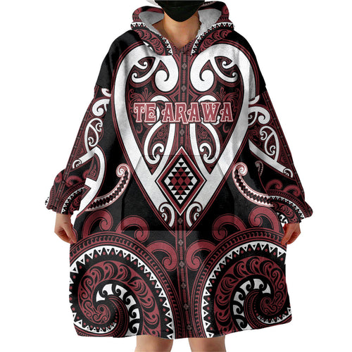 Custom Aotearoa Te Arawa Wearable Blanket Hoodie Maori Tribal Pattern