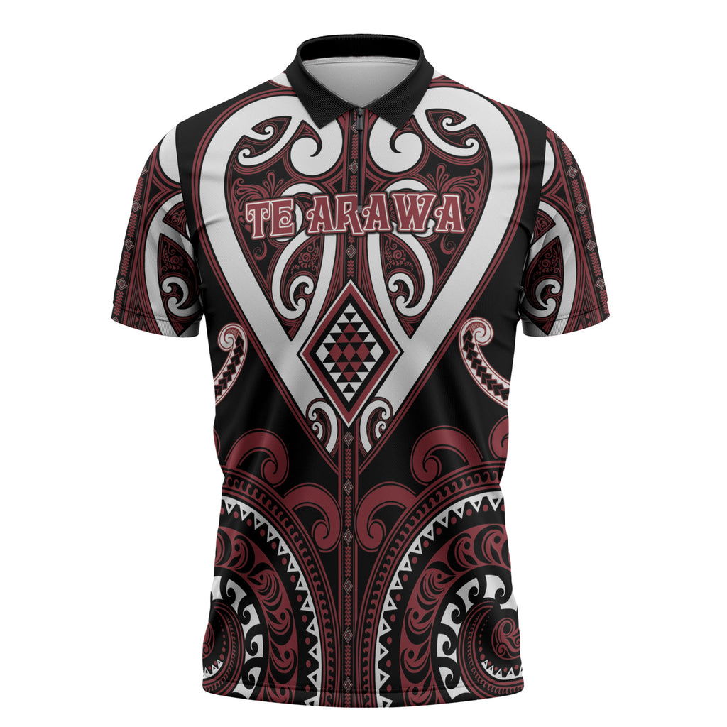 Custom Aotearoa Te Arawa Zipper Polo Shirt Maori Tribal Pattern