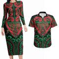 Custom Aotearoa Ngai Tuhoe Couples Matching Long Sleeve Bodycon Dress and Hawaiian Shirt Maori Tribal Pattern