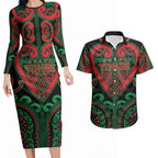 Custom Aotearoa Ngai Tuhoe Couples Matching Long Sleeve Bodycon Dress and Hawaiian Shirt Maori Tribal Pattern