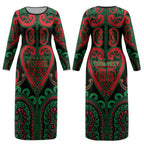 Custom Aotearoa Ngai Tuhoe Couples Matching Long Sleeve Bodycon Dress and Hawaiian Shirt Maori Tribal Pattern