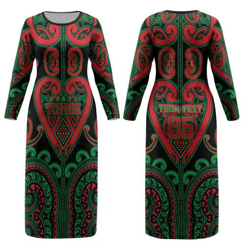 Custom Aotearoa Ngai Tuhoe Couples Matching Long Sleeve Bodycon Dress and Hawaiian Shirt Maori Tribal Pattern