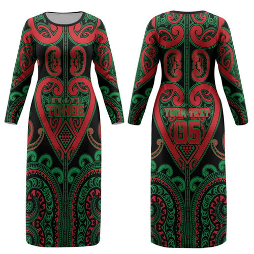 Custom Aotearoa Ngai Tuhoe Couples Matching Long Sleeve Bodycon Dress and Long Sleeve Button Shirt Maori Tribal Pattern