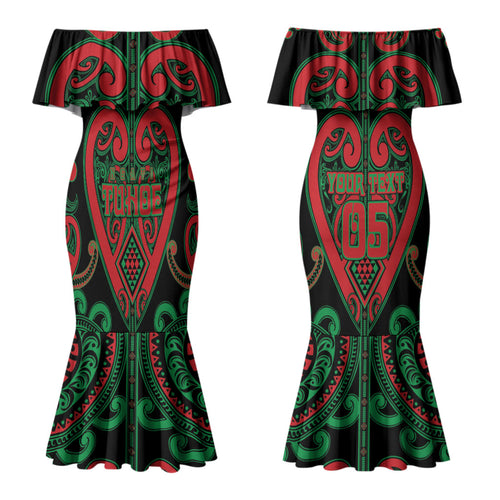 Custom Aotearoa Ngai Tuhoe Couples Matching Mermaid Dress and Long Sleeve Button Shirt Maori Tribal Pattern