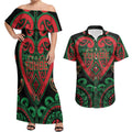 Custom Aotearoa Ngai Tuhoe Couples Matching Off Shoulder Maxi Dress and Hawaiian Shirt Maori Tribal Pattern