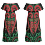 Custom Aotearoa Ngai Tuhoe Couples Matching Off Shoulder Maxi Dress and Hawaiian Shirt Maori Tribal Pattern