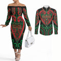 Custom Aotearoa Ngai Tuhoe Couples Matching Off The Shoulder Long Sleeve Dress and Long Sleeve Button Shirt Maori Tribal Pattern