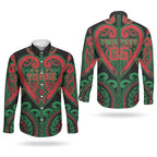 Custom Aotearoa Ngai Tuhoe Couples Matching Off The Shoulder Long Sleeve Dress and Long Sleeve Button Shirt Maori Tribal Pattern
