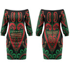 Custom Aotearoa Ngai Tuhoe Couples Matching Off The Shoulder Long Sleeve Dress and Long Sleeve Button Shirt Maori Tribal Pattern
