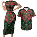 Custom Aotearoa Ngai Tuhoe Couples Matching Short Sleeve Bodycon Dress and Hawaiian Shirt Maori Tribal Pattern