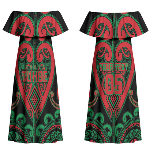 Custom Aotearoa Ngai Tuhoe Family Matching Off Shoulder Maxi Dress and Hawaiian Shirt Maori Tribal Pattern