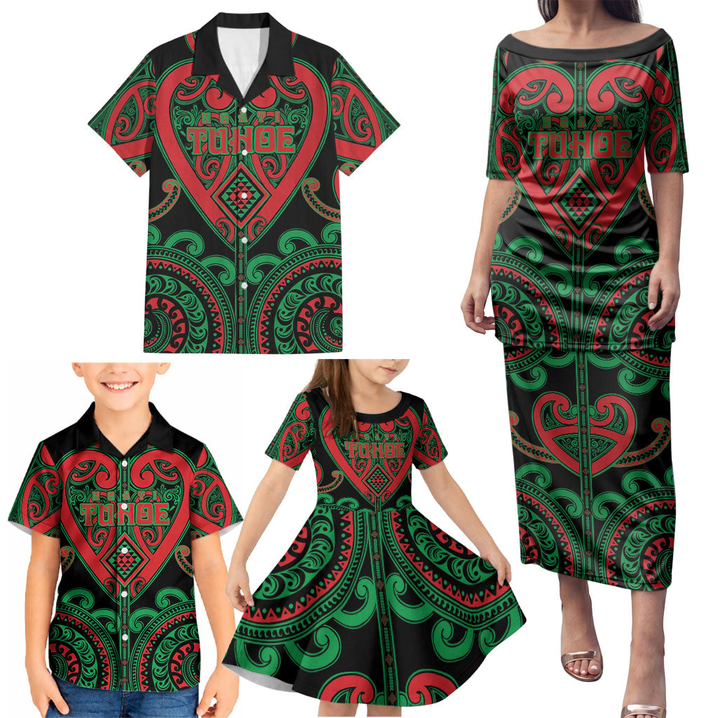 Custom Aotearoa Ngai Tuhoe Family Matching Puletasi and Hawaiian Shirt Maori Tribal Pattern