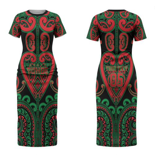 Custom Aotearoa Ngai Tuhoe Family Matching Short Sleeve Bodycon Dress and Hawaiian Shirt Maori Tribal Pattern