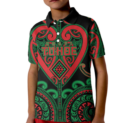 Custom Aotearoa Ngai Tuhoe Kid Polo Shirt Maori Tribal Pattern