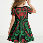 Custom Aotearoa Ngai Tuhoe Kid Short Sleeve Dress Maori Tribal Pattern