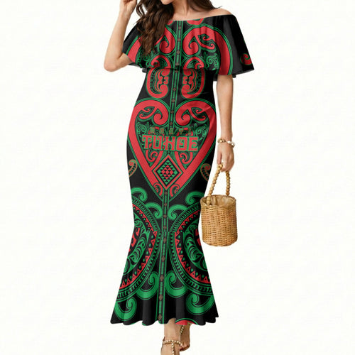Custom Aotearoa Ngai Tuhoe Mermaid Dress Maori Tribal Pattern