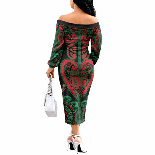 Custom Aotearoa Ngai Tuhoe Off The Shoulder Long Sleeve Dress Maori Tribal Pattern