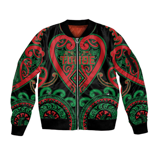 Custom Aotearoa Ngai Tuhoe Sleeve Zip Bomber Jacket Maori Tribal Pattern
