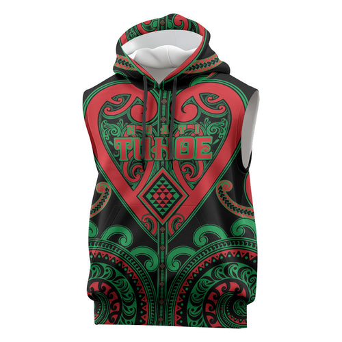 Custom Aotearoa Ngai Tuhoe Sleeveless Hoodie Maori Tribal Pattern