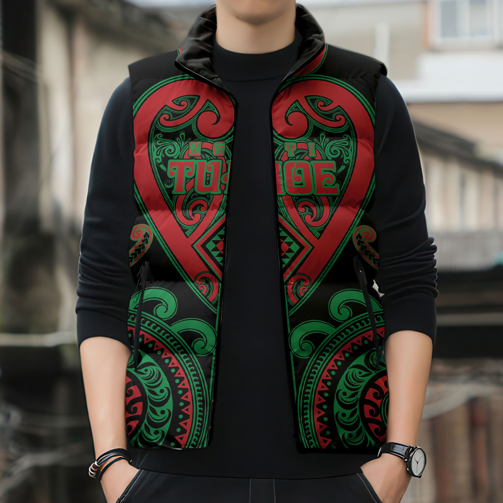 Custom Aotearoa Ngai Tuhoe Sleeveless Puffer Jacket Maori Tribal Pattern