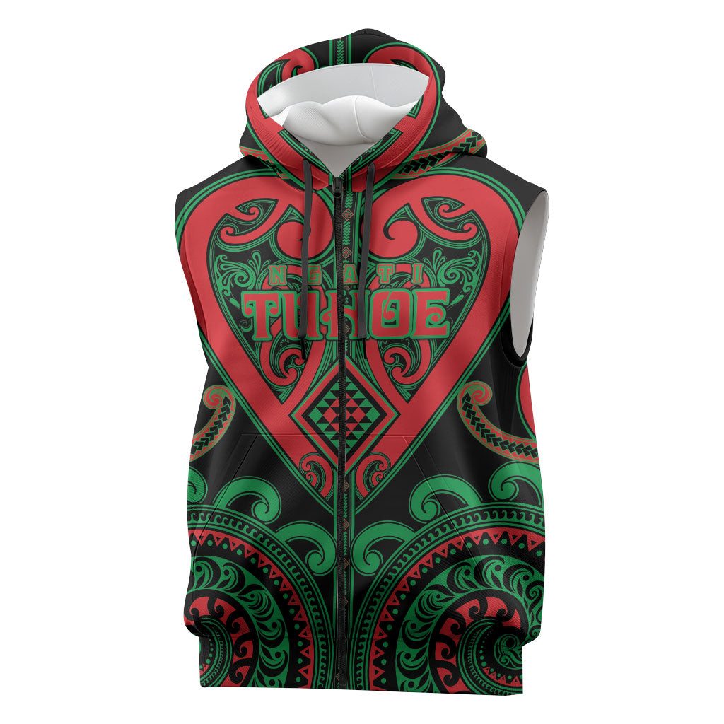 Custom Aotearoa Ngai Tuhoe Sleeveless Zip Hoodie Maori Tribal Pattern