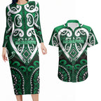 Custom Aotearoa Ngati Maniapoto Couples Matching Long Sleeve Bodycon Dress and Hawaiian Shirt Maori Tribal Pattern