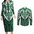 Custom Aotearoa Ngati Maniapoto Couples Matching Long Sleeve Bodycon Dress and Long Sleeve Button Shirt Maori Tribal Pattern