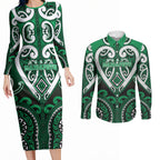 Custom Aotearoa Ngati Maniapoto Couples Matching Long Sleeve Bodycon Dress and Long Sleeve Button Shirt Maori Tribal Pattern
