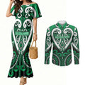 Custom Aotearoa Ngati Maniapoto Couples Matching Mermaid Dress and Long Sleeve Button Shirt Maori Tribal Pattern