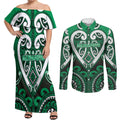 Custom Aotearoa Ngati Maniapoto Couples Matching Off Shoulder Maxi Dress and Long Sleeve Button Shirt Maori Tribal Pattern