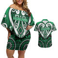 Custom Aotearoa Ngati Maniapoto Couples Matching Off Shoulder Short Dress and Hawaiian Shirt Maori Tribal Pattern