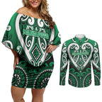 Custom Aotearoa Ngati Maniapoto Couples Matching Off Shoulder Short Dress and Long Sleeve Button Shirt Maori Tribal Pattern