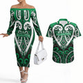 Custom Aotearoa Ngati Maniapoto Couples Matching Off The Shoulder Long Sleeve Dress and Hawaiian Shirt Maori Tribal Pattern
