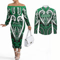 Custom Aotearoa Ngati Maniapoto Couples Matching Off The Shoulder Long Sleeve Dress and Long Sleeve Button Shirt Maori Tribal Pattern