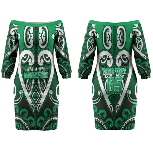 Custom Aotearoa Ngati Maniapoto Couples Matching Off The Shoulder Long Sleeve Dress and Long Sleeve Button Shirt Maori Tribal Pattern