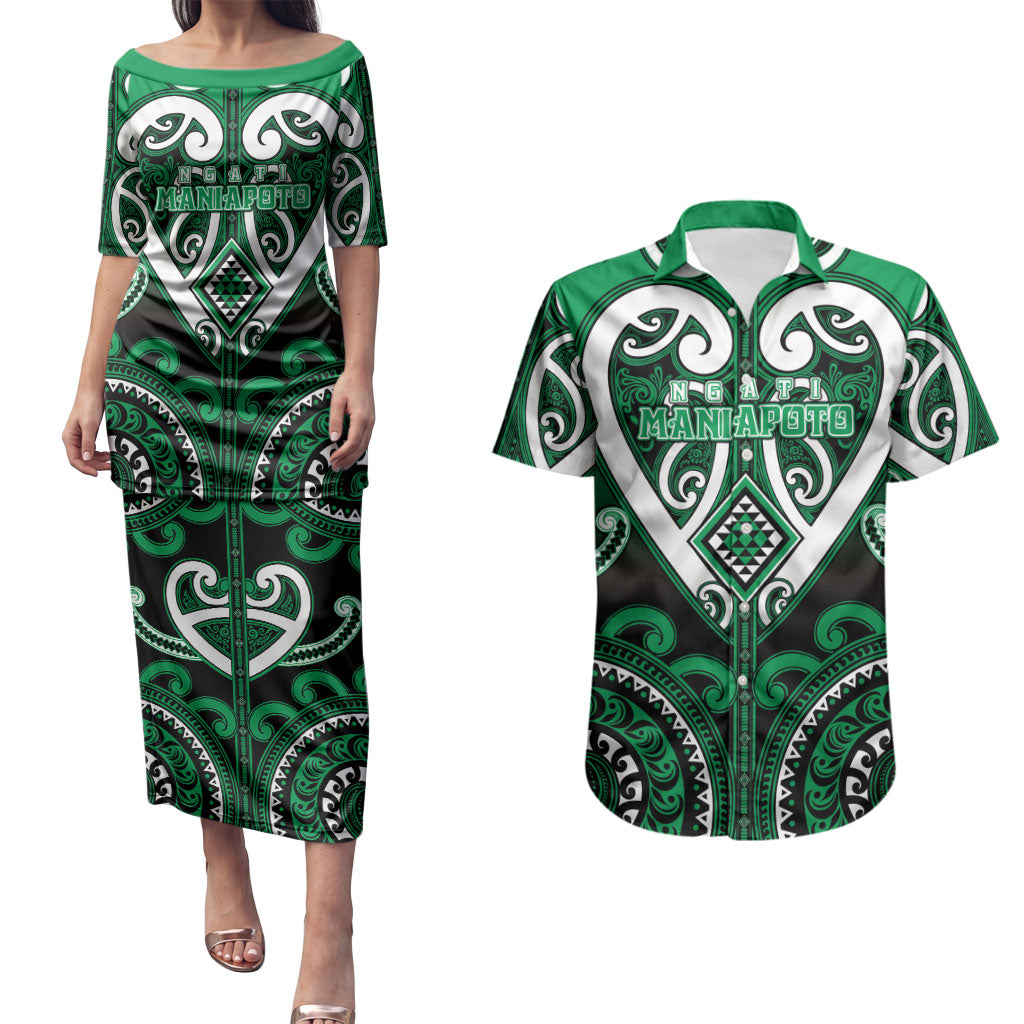 Custom Aotearoa Ngati Maniapoto Couples Matching Puletasi and Hawaiian Shirt Maori Tribal Pattern