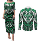 Custom Aotearoa Ngati Maniapoto Couples Matching Puletasi and Long Sleeve Button Shirt Maori Tribal Pattern
