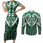 Custom Aotearoa Ngati Maniapoto Couples Matching Short Sleeve Bodycon Dress and Long Sleeve Button Shirt Maori Tribal Pattern