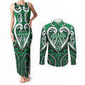 Custom Aotearoa Ngati Maniapoto Couples Matching Tank Maxi Dress and Long Sleeve Button Shirt Maori Tribal Pattern
