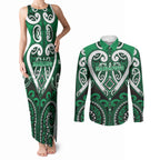 Custom Aotearoa Ngati Maniapoto Couples Matching Tank Maxi Dress and Long Sleeve Button Shirt Maori Tribal Pattern