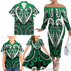 Custom Aotearoa Ngati Maniapoto Family Matching Off The Shoulder Long Sleeve Dress and Hawaiian Shirt Maori Tribal Pattern