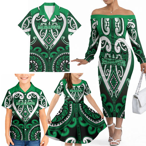 Custom Aotearoa Ngati Maniapoto Family Matching Off The Shoulder Long Sleeve Dress and Hawaiian Shirt Maori Tribal Pattern
