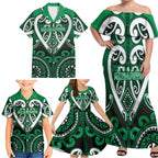 Custom Aotearoa Ngati Maniapoto Family Matching Off Shoulder Maxi Dress and Hawaiian Shirt Maori Tribal Pattern