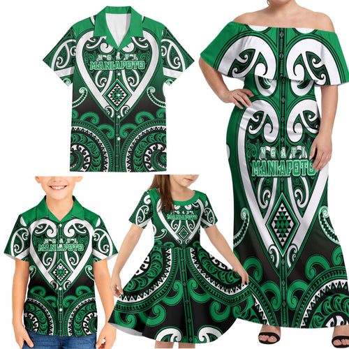 Custom Aotearoa Ngati Maniapoto Family Matching Off Shoulder Maxi Dress and Hawaiian Shirt Maori Tribal Pattern