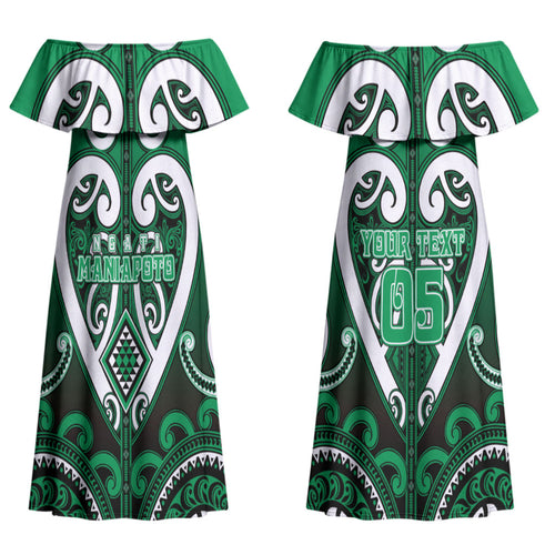 Custom Aotearoa Ngati Maniapoto Family Matching Off Shoulder Maxi Dress and Hawaiian Shirt Maori Tribal Pattern