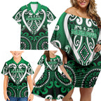 Custom Aotearoa Ngati Maniapoto Family Matching Off Shoulder Short Dress and Hawaiian Shirt Maori Tribal Pattern
