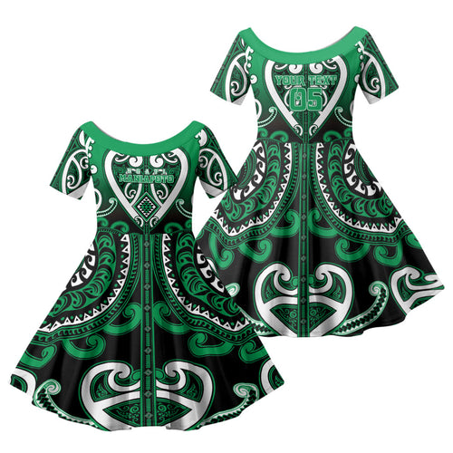 Custom Aotearoa Ngati Maniapoto Family Matching Off Shoulder Short Dress and Hawaiian Shirt Maori Tribal Pattern
